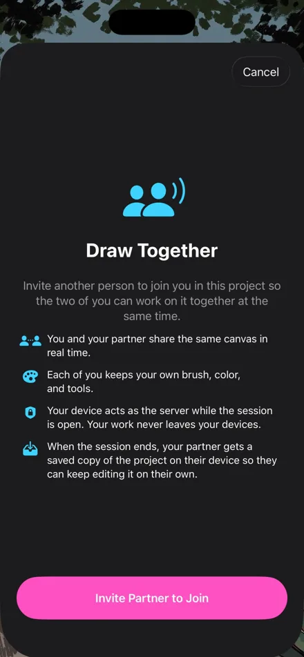 The Draw Together screen on iPhone