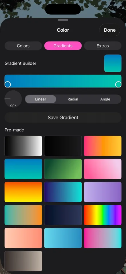 The gradient builder on iPhone